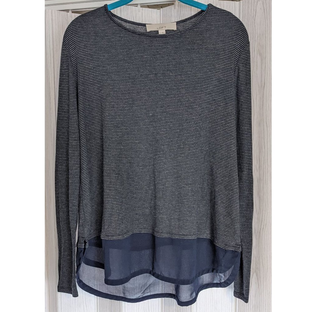 Ann Taylor LOFT Blue and Gray Striped Shirt LG